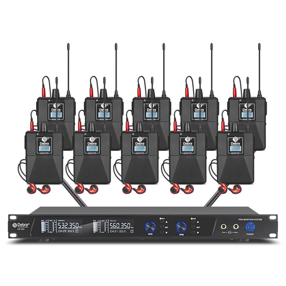 New!!!Debra ER-202 Professional UHF In Ear Monitor Wireless System With Multiple Transmitter For Small Concerts And Home Theater