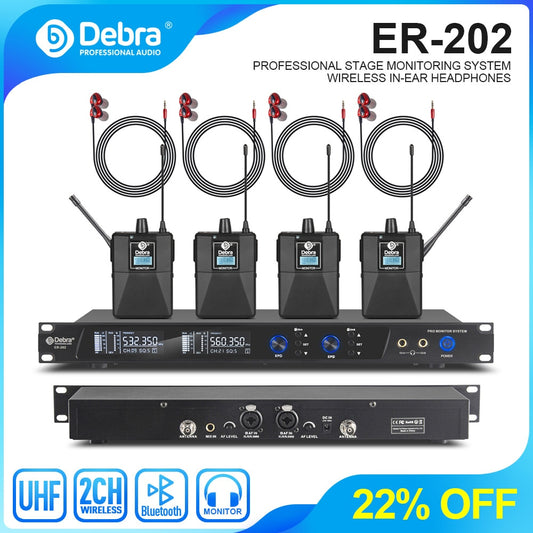 High Quality!Debra ER-202 Professional UHF Wireless In Ear Monitor System With Multiple Transmitter For Stage Performance Singer