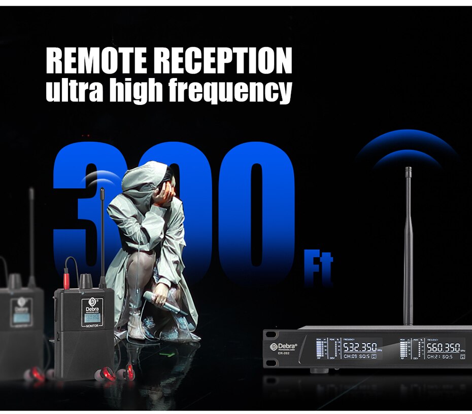 New!!!Debra ER-202 Professional UHF In Ear Monitor Wireless System With Multiple Transmitter For Small Concerts And Home Theater