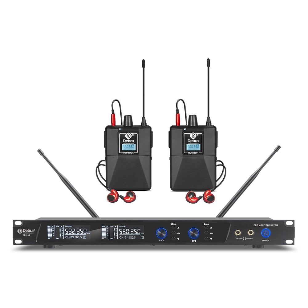 New!!!Debra ER-202 Professional UHF In Ear Monitor Wireless System With Multiple Transmitter For Small Concerts And Home Theater