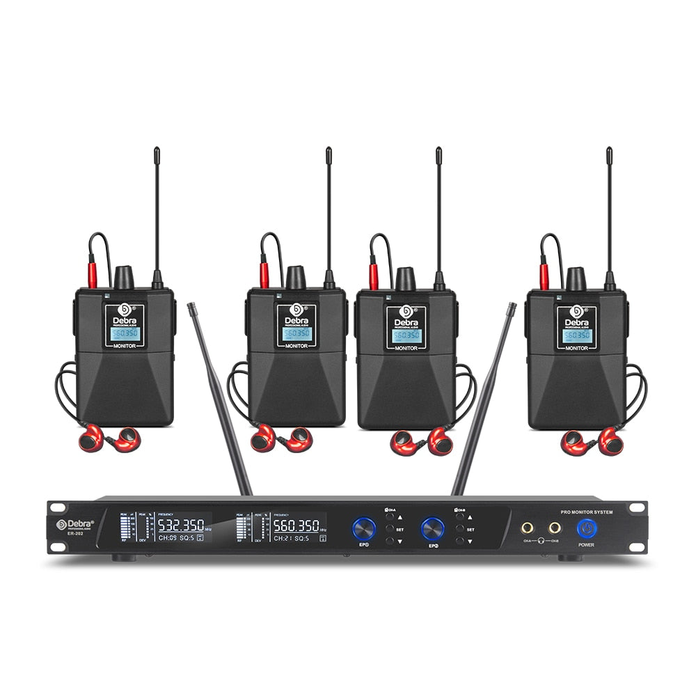 New!!!Debra ER-202 Professional UHF In Ear Monitor Wireless System With Multiple Transmitter For Small Concerts And Home Theater