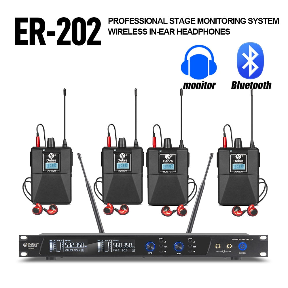 New!!!Debra ER-202 Professional UHF In Ear Monitor Wireless System With Multiple Transmitter For Small Concerts And Home Theater